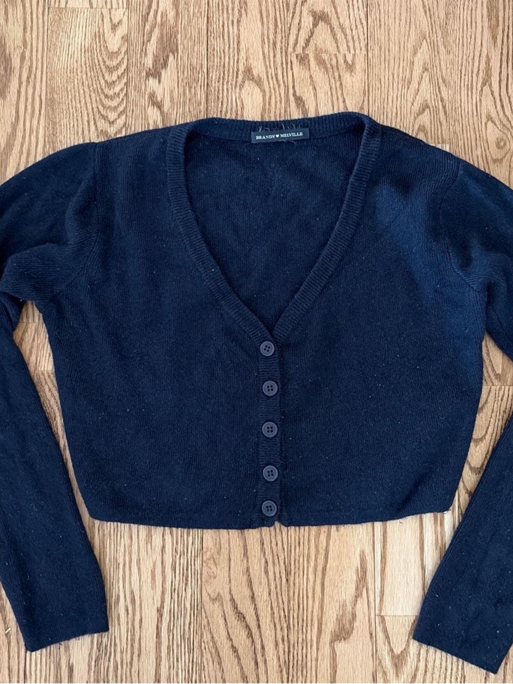 Brandy Melville Navy Cropped V-Neck Button Cardigan